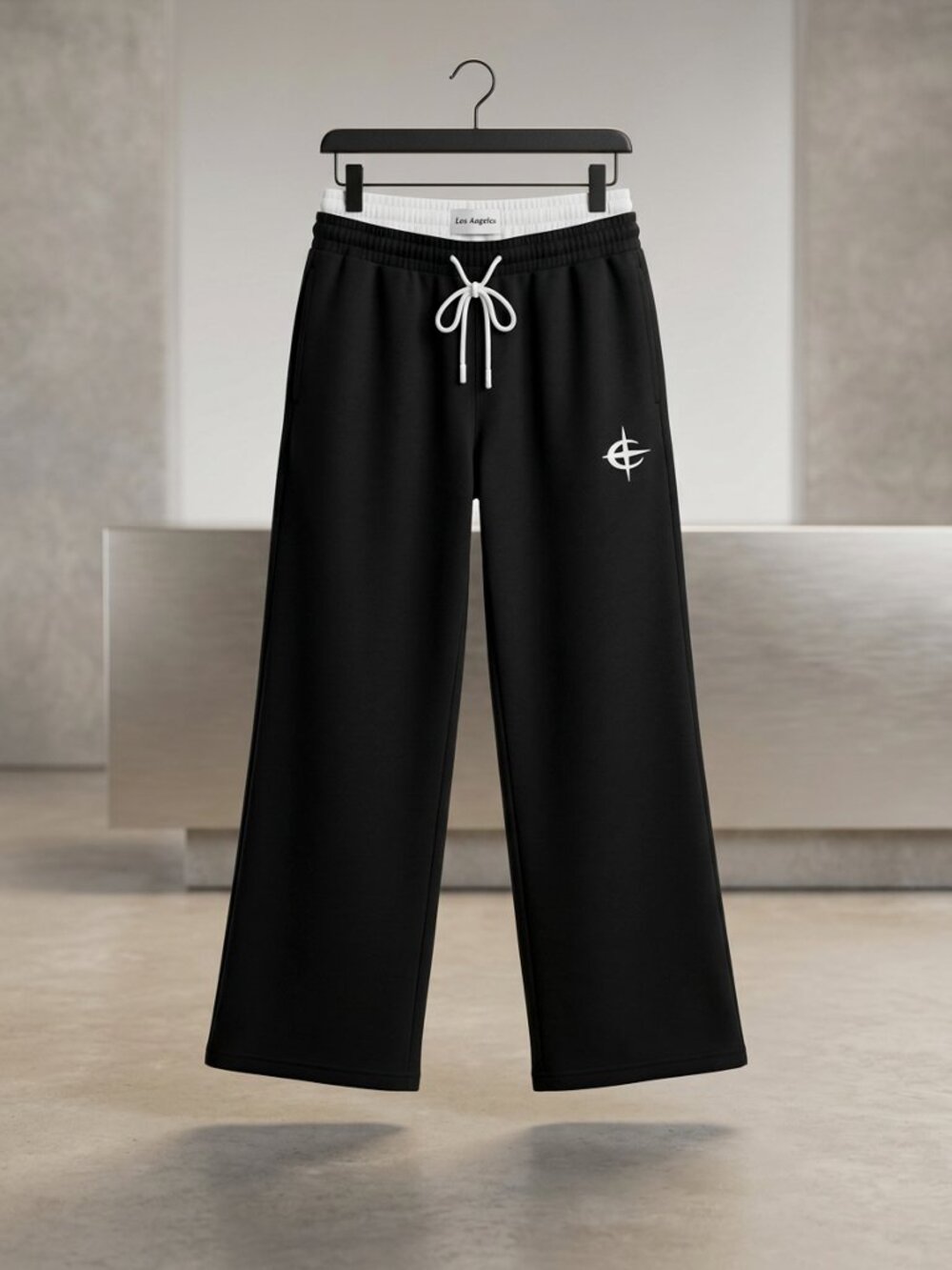 Black and White Layered Wide-Leg Sweatpants - Large